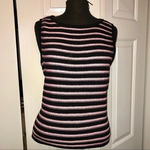 St. John Sport Marie Gray Pink Black Striped Top M